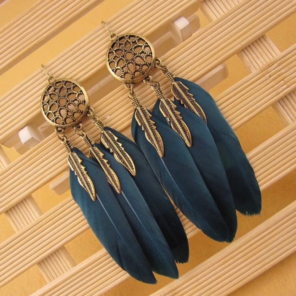 Bohemia Feather Long Design Dream Catcher Earrings - Picture 1 of 5
